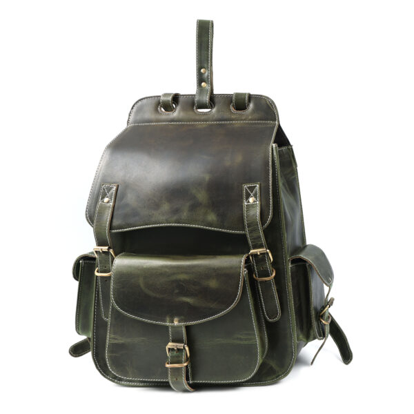Spacious S2M Leather Backpack in Green – Unisex Design
