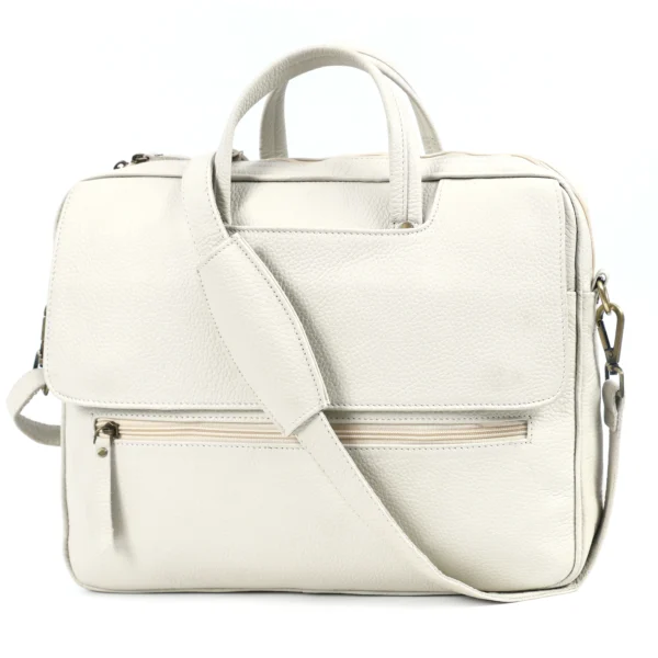 Genuine White Leather Laptop Messenger Bag 15 Inches