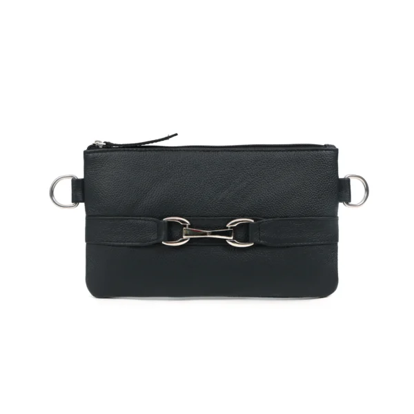Minimalist Genuine Leather Crossbody Purse Hand Bag For Women - Black