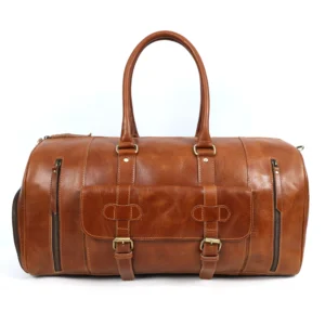 S2M Tan Genuine Leather Duffle Bag Stylish and Durable