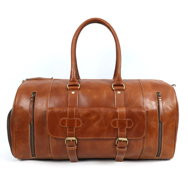 S2M Tan Genuine Leather Duffle Bag Stylish and Durable