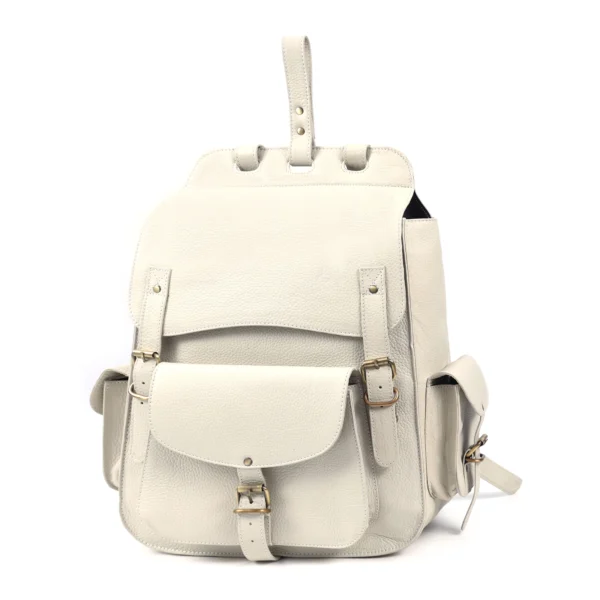 S2M White Genuine Leather Backpack – Elegant & Spacious
