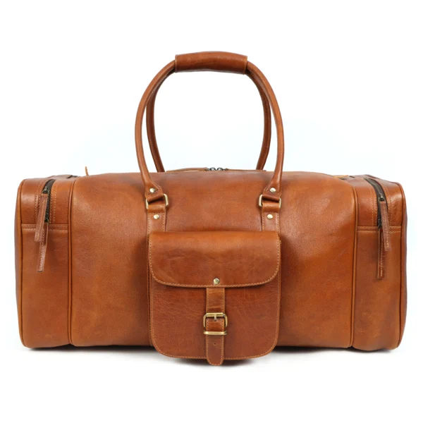S2M Classic Genuine Leather Weekender Travel Gym Duffle Bag - Tan