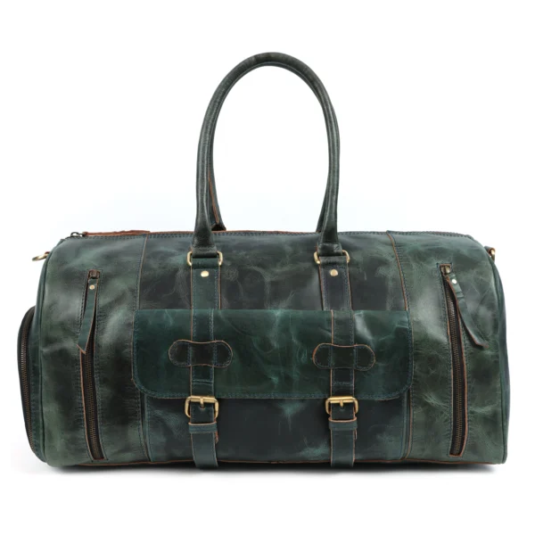 S2M Large Leather Duffle Bag Perfect for Travel & Daily Use - Green